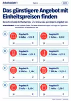 Vorschau - Arbeitsblätter - Das günstigere Angebot mit Einheitspreisen finden - Seite 1
