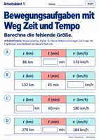 Vorschau - Arbeitsblätter - Bewegungsaufgaben mit Weg Zeit und Tempo - Seite 1