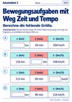 Vorschau - Arbeitsblätter - Bewegungsaufgaben mit Weg Zeit und Tempo - Seite 3