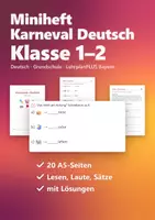 Vorschau - Arbeitsblätter - Karneval Miniheft Deutsch Klasse 1/2 – Lesen, Silben, Nomen, Satzzeichen | Fasching Übungsheft 20 Seiten A5 mit Lösungen - Deckblatt