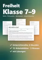 Vorschau - Stundenentwürfe - Freiheit Unterrichtsreihe Ethik Klasse 7–9 Gymnasium – Philosophie: 6 Stunden, 3 Niveaus, mit Lösungen - Deckblatt
