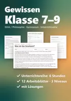 Vorschau - Stundenentwürfe - Gewissen Unterrichtsreihe Ethik Klasse 7–9 Gymnasium – Philosophie: 6 Stunden, 3 Niveaus, mit Lösungen - Deckblatt
