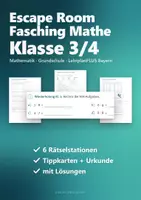 Vorschau - Arbeitsblätter - Escape Room Fasching Mathe Klasse 3/4 – Das Zahlenschloss am Prinzenwagen: 6 Rätselstationen, Tippkarten, Urkunde - Seite 1