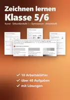 Vorschau - Stundenentwürfe - Zeichnen lernen Kunst Klasse 5/6 – Grundformen, Schraffur, Schummern | Arbeitsheft mit Lösungen - Deckblatt