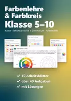 Vorschau - Stundenentwürfe - Farbenlehre Farbkreis Kunst Klasse 5–10 – Itten, Farben mischen, Farbkontraste | Arbeitsheft mit Lösungen - Deckblatt