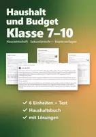 Vorschau - Arbeitsblätter - Haushalt und Budget Klasse 7–10 – Haushaltsbuch, Einkaufen mit Grundpreis, Speiseplan | Hauswirtschaft Arbeitsblätter mit Lösungen - Deckblatt
