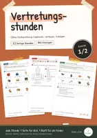 Vorschau - Arbeitsblätter - Vertretungsstunden Klasse 1+2 | Vertretung ohne Vorbereitung, Deutsch, Mathe, Sachunterricht, Kunst - Deckblatt