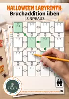 Vorschau - Arbeitsblätter - Halloween Labyrinth: Bruchaddition üben | 3 Niveaus - Deckblatt