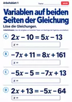 Vorschau - Arbeitsblätter - Variablen auf beiden Seiten der Gleichung - Seite 1
