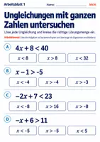 Vorschau - Arbeitsblätter - Ungleichungen mit ganzen Zahlen untersuchen - Seite 1
