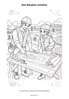 Vorschau - Mal- und Bastelvorlagen - Malbuch Bauarbeiter auf der Baustelle – Berufe kennenlernen Sachunterricht - Seite 1
