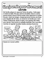 Aperçu - Feuilles d'exercices - Action de grâce : cahier d'activités de 25 pages – lecture, écriture, maths, arts et jeux, CP-CE1 - Page 1
