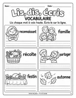 Aperçu - Feuilles d'exercices - Action de grâce : cahier d'activités de 25 pages – lecture, écriture, maths, arts et jeux, CP-CE1 - Page 2