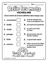 Aperçu - Feuilles d'exercices - Action de grâce : cahier d'activités de 25 pages – lecture, écriture, maths, arts et jeux, CP-CE1 - Page 3
