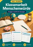 Vorschau - Test - Menschenwürde, Ethik, Klasse 8, Arbeit - Deckblatt