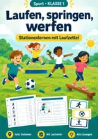 Vorschau - Arbeitsblätter - Laufen springen Sport, Klasse 1, Stationen - Deckblatt