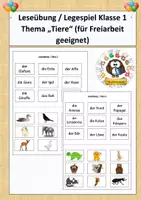 Vorschau - Arbeitsblätter - 2 Leseübungen/ Legespiele Klasse 1 Thema „Tiere“ (für Freiarbeit geeignet) - Deckblatt