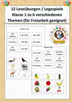Vorschau - Arbeitsblätter - 12 Leseübungen / Legespiele Klasse 1 zu 6 verschiedenen Themen (für Freiarbeit geeignet) - Deckblatt