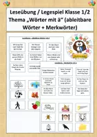 Vorschau - Arbeitsblätter - Leseübung / Legespiel Klasse 1/2 Thema „Wörter mit ä“ (ableitbare Wörter + Merkwörter) - Deckblatt