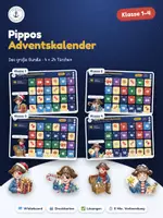 Vorschau - Arbeitsblätter - Pippos Adventskalender BUNDLE Klasse 1–4 – interaktiv am Whiteboard + Druckkarten | Mathe & Deutsch - Deckblatt