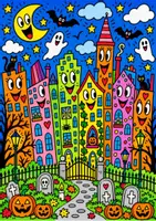Vorschau - Mal- und Bastelvorlagen - Ausmalbilder Halloween Kunst Vertretungsstunde James Rizzi - Seite 1