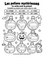 Aperçu - Feuilles d'exercices - Coloriages magiques d'Halloween : conjugaison, 3 cahiers du CP au CM2 (30 coloriages) - Page 1