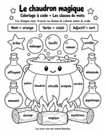 Aperçu - Feuilles d'exercices - Coloriages magiques d'Halloween : les classes de mots, CP-CE1 (10 coloriages) - Page 1
