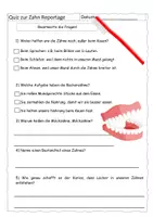 Vorschau - Arbeitsblätter - Quiz zur Zahn-Reportage - (mit Lösung) - Deckblatt