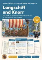 Vorschau - Unterrichtsreihen - Wikingerschiffe Sachunterricht Klasse 3/4 | Arbeitsblätter 13 Seiten mit Lösungen | Langschiff, Knorr, Navigation | Wikinger-Werkstatt 3 - Deckblatt