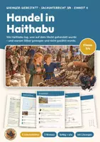 Vorschau - Unterrichtsreihen - Wikinger Handel Haithabu Sachunterricht Klasse 3/4 | Arbeitsblätter 13 Seiten mit Lösungen | Markt, Hacksilber, Karte | Wikinger-Werkstatt 4 - Deckblatt