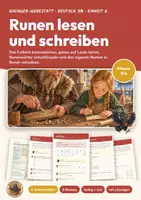 Vorschau - Unterrichtsreihen - Runen lesen und schreiben Deutsch Klasse 3/4 | Arbeitsblätter 13 Seiten mit Lösungen | Futhark, Laute hören, Namen in Runen | Wikinger-Werkstatt 6 - Deckblatt
