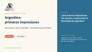 Vorschau - Stundenentwürfe - Argentina: primeras impresiones | Spanisch Klasse 10 | Geografie, Kultur & erste Eindrücke | 90 Min - Seite 1