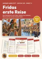 Vorschau - Unterrichtsreihen - Lesetext Wikinger Deutsch Klasse 3/4 | Leseheft 13 Seiten mit Lösungen | Fragen auf drei Ebenen, Wortschatz | Wikinger-Werkstatt 8 - Deckblatt