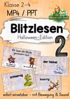 Vorschau - Fördermaterial/Inklusion - 🎃 Blitzlesen Halloween – 2 | Leseübung mit Bewegung & Sound | MP4 + PowerPoint | Klasse 2–4 - Deckblatt