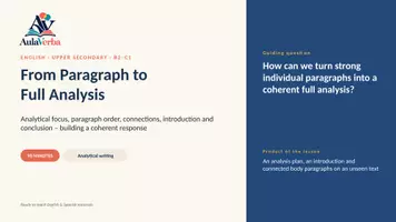 Vorschau - Stundenentwürfe - From Paragraph to Full Analysis | Englisch Oberstufe | Analyseabsätze zu einer vollständigen Textanalyse verbinden | 90 Min - Seite 1