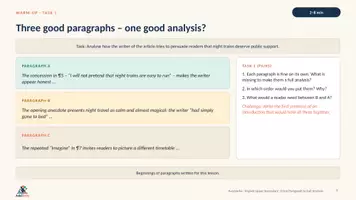 Vorschau - Stundenentwürfe - From Paragraph to Full Analysis | Englisch Oberstufe | Analyseabsätze zu einer vollständigen Textanalyse verbinden | 90 Min - Seite 3