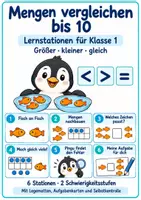 Vorschau - Stationenlernen - Mengen vergleichen - Stationsarbeit - Mathematik - 1 Klasse - Deckblatt
