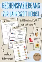 Vorschau - Arbeitsblätter - Herbst Rechenspaziergang vierfach differenziert: Addition im ZR 20 mit und ohne ZÜ - Mathe 1./2. Klasse - Deckblatt