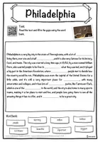 Vorschau - Arbeitsblätter - Philadelphia – Worksheet: cloze text, listening comprehension and word search - English - Seite 1
