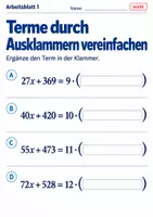 Vorschau - Arbeitsblätter - Terme durch Ausklammern vereinfachen - Seite 1