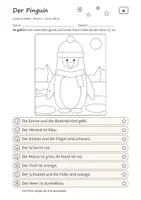 Vorschau - Arbeitsblätter - Lesen und Malen Winter Klasse 2 – Leseförderung Deutsch, kurze Sätze und Lagewörter | Pinguin, Eisbär, Schlitten, Schneemann, mit Lösungen - Seite 2