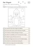 Vorschau - Arbeitsblätter - Lesen und Malen Winter Klasse 4 – Leseförderung Deutsch, lange und knifflige Sätze | Pinguin, Eisbär, Schlitten, Schneemann, mit Lösungen - Seite 2