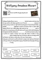 Vorschau - Arbeitsblätter - Wolfgang Amadeus Mozart – Worksheet: cloze text, listening comprehension and word search - English - Seite 1