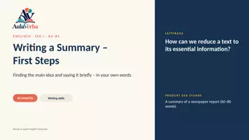 Vorschau - Stundenentwürfe - Writing a Summary – First Steps | Englisch Sek I | Kernaussagen erkennen & knapp zusammenfassen | 90 Min - Seite 1