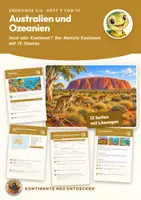 Vorschau - Stundenentwürfe - Australien und Ozeanien Erdkunde Klasse 5 6 | Arbeitsheft 13 Seiten mit Lösungen | Karte, Steckbrief, Insel oder Kontinent | Kontinente neu entdecken 9 - Deckblatt
