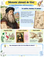 Aperçu - Feuilles d'exercices - Découvre Léonard de Vinci : peintre, inventeur et observateur de la nature (10 pages) - Page de couverture