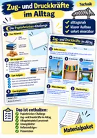 Vorschau - Arbeitsblätter - Zug- und Druckkräfte im Technikunterricht – Materialpaket zur Bautechnik | Papierbrücken-Challenge, Brückenbau, Kräfte erkennen & verstehen, Alltagsbeispiele, Transferaufgaben, Arbeitsblätter, Lösungsblätter, Glossar - | Realschule Klasse 6 –10 - Deckblatt