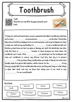 Vorschau - Arbeitsblätter - Toothbrush – Worksheet: cloze text, listening comprehension and word search - English - Seite 1