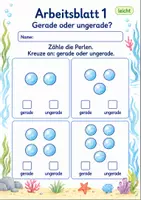 Vorschau - Arbeitsblätter - Gerade und ungerade Zahlen: Perlen zählen bis 10 | Mathematik Klasse 1 | Deluxe | 10 Arbeitsblätter als PDF - Seite 1