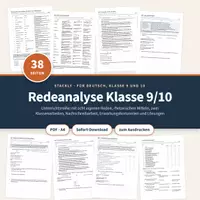 Vorschau - Unterrichtsreihen - Redeanalyse Klasse 9/10 – 8 Reden, rhetorische Mittel, Klassenarbeiten, Lösungen - Deckblatt